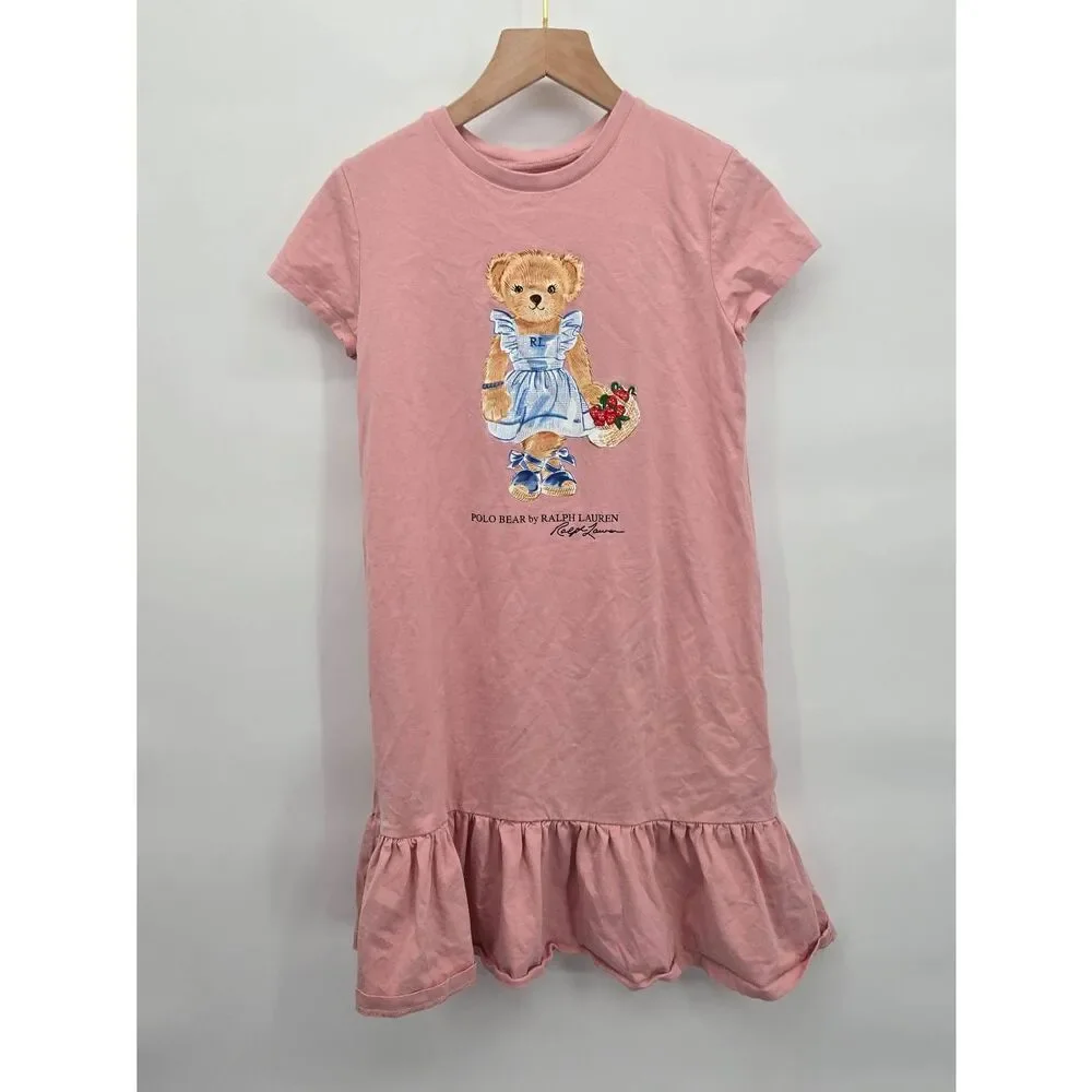 Polo Ralph Lauren Girls Bear Dress Size Large 12/14 Short Sleeve Preppy